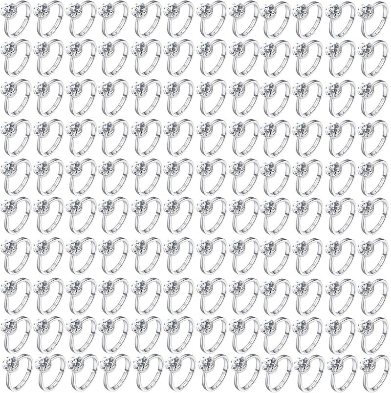 NEWITIN 120 Pieces Fake Rings Diamond Engagement Rings Silver Ring for Bridal Shower Party Game Wedding Table Decorations - Image 1